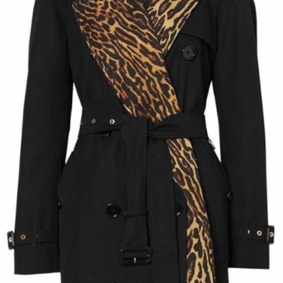 BURBERRY BRIDSTOW BLACK GABARDINE COTTON TRENCH COAT LEOPARD PRINTED LINING US 4 - Picture 2 of 15